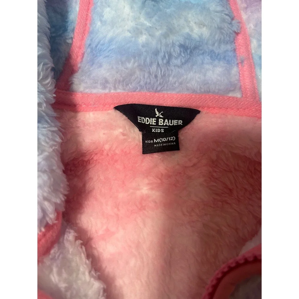 NWT Eddie Bauer Kids Rainbow Sherpa Hoodie Jacket Pastel Fleece Zip Up M 10/12